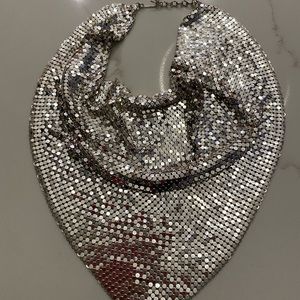 Vintage Whiting & Davis Silver Tone Mesh Bib Necklace